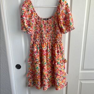 Pink and Orange Puff Sleeve Sundress
